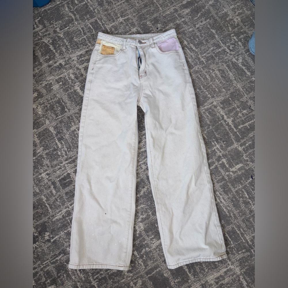 Cider Light Beige and Cream Denim Jeans with Subtle Washed Look